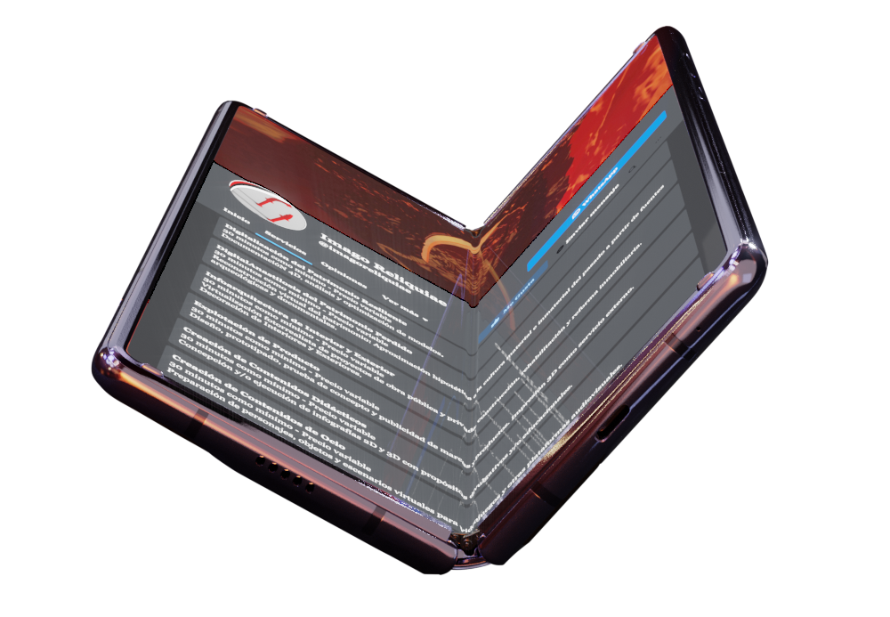 Visualización de Productos Tecnológicos a través de una Imagen del Samsung Galaxy Fold IR, el smartphone plegable de Imago Reliquiae, demostrando su versatilidad y características únicas en diferentes configuraciones.