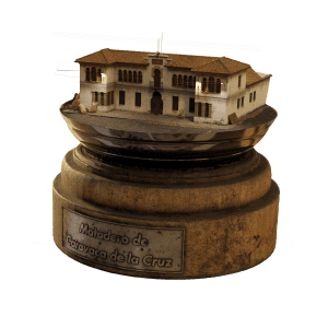 Souvenir en 3D del Matadero de Caravaca en 3D sobre un pedestal. Réplica del edificio neomudéjar como recuerdo del patrimonio arquitectónico de la Región de Murcia.