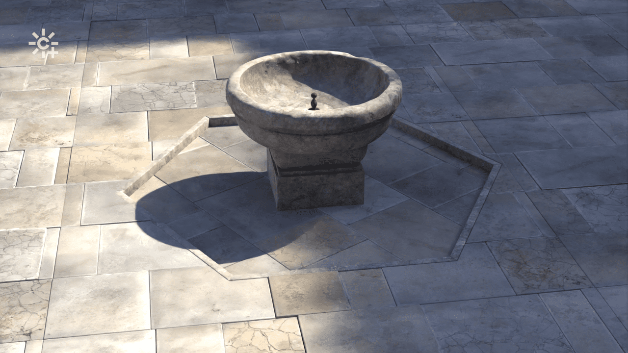 Integración Virtual en 3D del Pavimento y la Fuente del Patio de las Doncellas