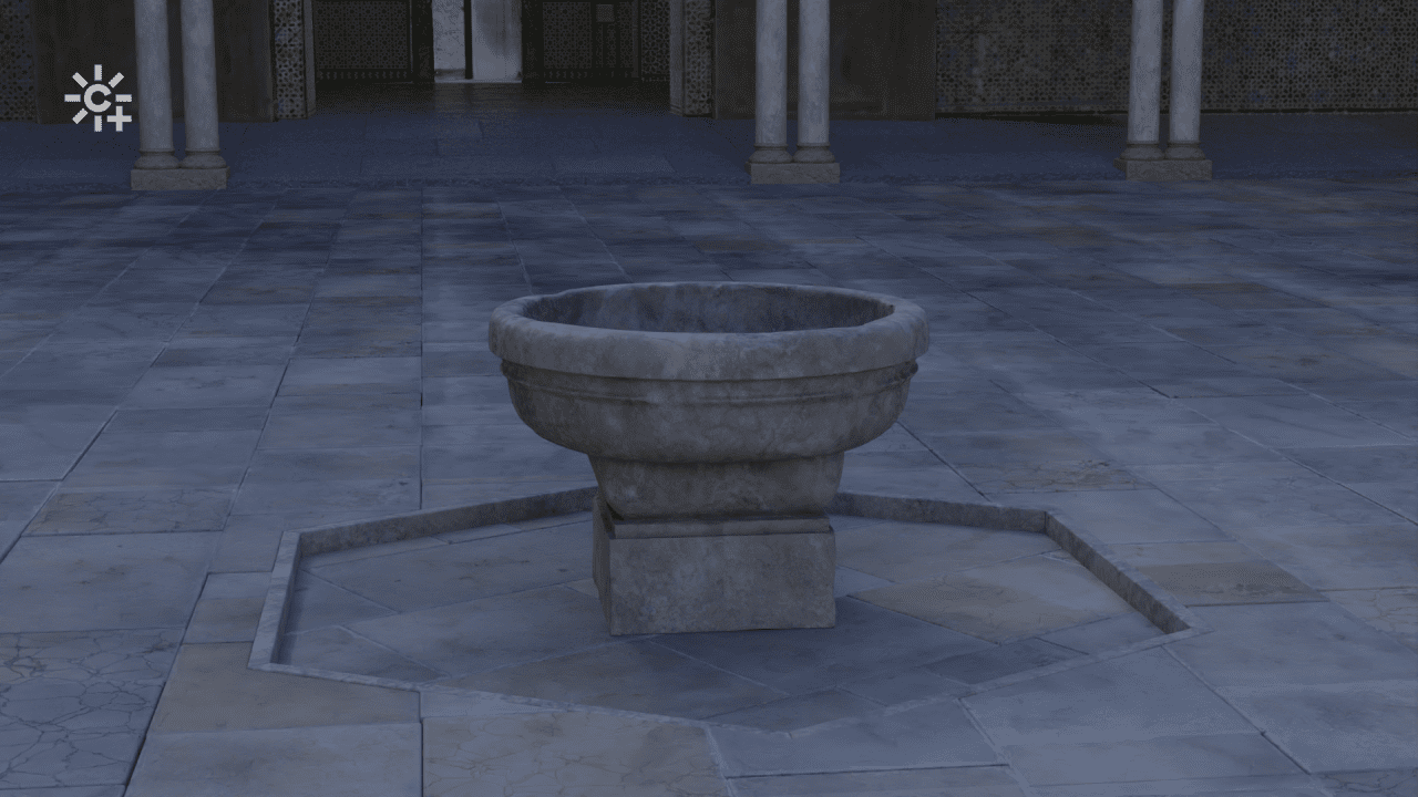 Reconstrucción digital de la fuente en los Reales Alcázares de Sevilla, para artículo de imagoreliquiae.es sobre palacios andalusíes.