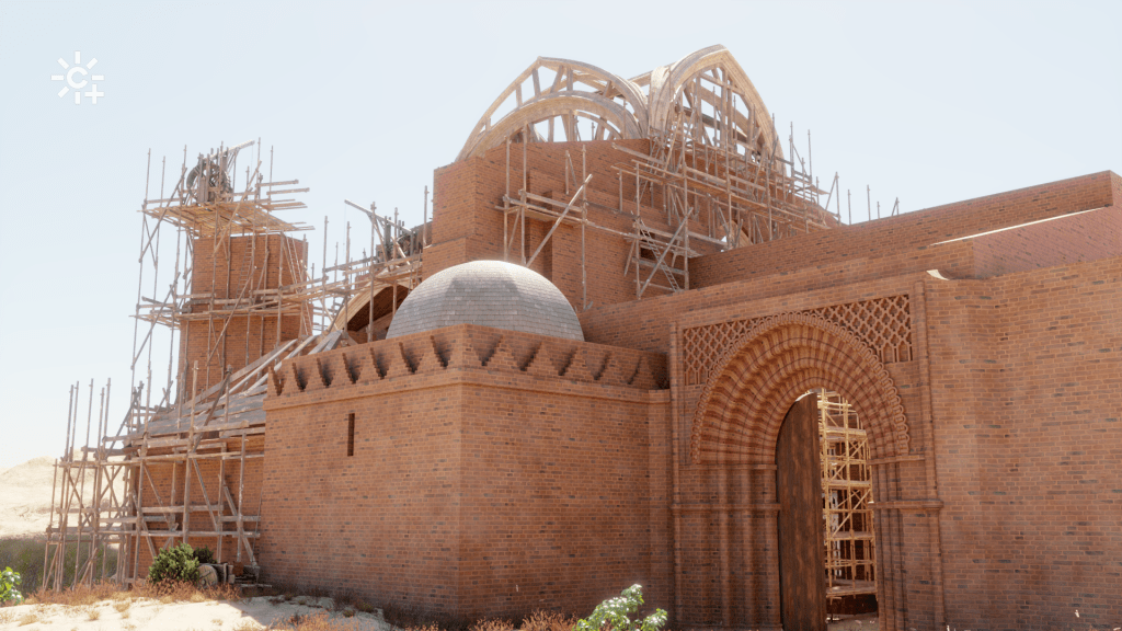 Modelo 3D del perfil de la puerta de los novios de la iglesia de San Jorge en su estado Gótico-Mudéjar original.